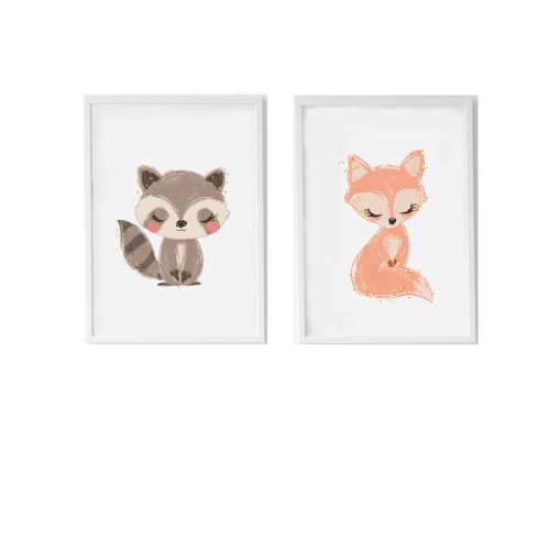 Szett 2 képpel Crochetts Többszínű Fa MDF 33 x 43 x 2 cm Mókus Fox (2 Darabok)