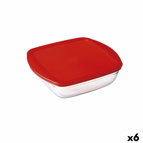 Négyzet alakú ebéd doboz fedéllel Ô Cuisine Cook & Store Piros 1 L 20 x 17 x 6 cm Szilikon Üveg (6 egység)