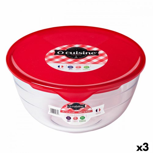 Kerek ebéddoboz fedéllel Ô Cuisine Prep&store Ocu Piros 1 L 17 x 17 x 9 cm Üveg (3 egység)