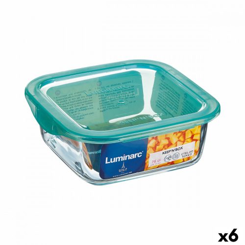 Négyzet alakú ebéd doboz fedéllel Luminarc Keep'n Lagon 10 x 5,4 cm Türkizkék 380 ml Kétszínű Üveg (6 egység)