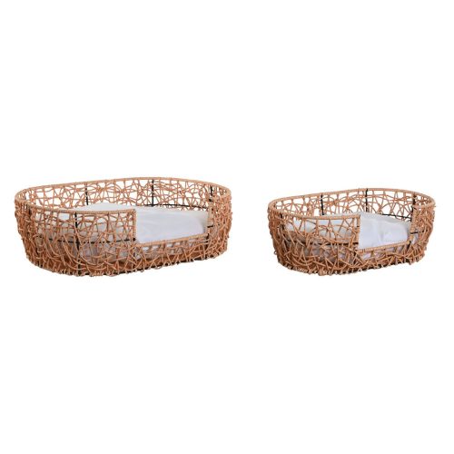 Kutyaágy Home ESPRIT Fehér Világos barna Fém szintetikus rattan 50 x 35 x 14 cm (2 Darabok)