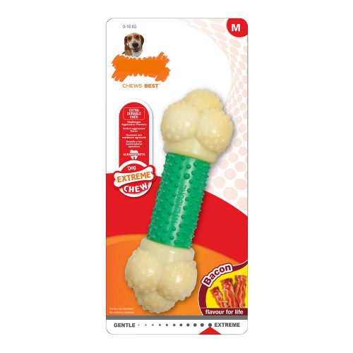 Kutya rágójátékok Nylabone Extreme Chew Double Action Bacon Menta 2 az 1 Gumi S méret Nejlon