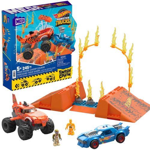 Építőipari készlet Hot Wheels Mega Construx - Smash & Crash Shark Race 245 Darabok