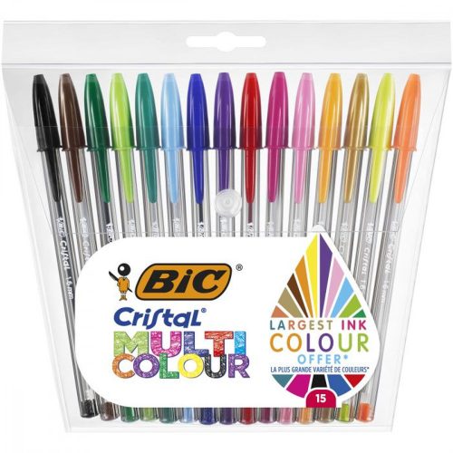 Golyóstoll készlet Bic Cristal Multicolor 15 Darabok Többszínű 0,42 mm (15 Darabok)