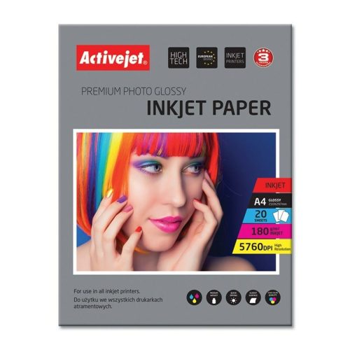 Fényes Fényképpapír Activejet AP4-180G20 A4 20 Ágynemű 21 x 29,7 cm