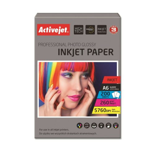 Fényes Fényképpapír Activejet AP6-260GR200 A6 200 Ágynemű