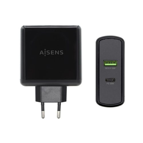 USB Fali Töltő Aisens ASCH-2PD30QC-BK 48 W Fekete USB-C