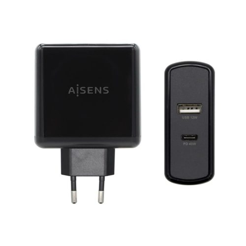 USB Fali Töltő Aisens ASCH-2PD45A-BK 57 W Fekete USB-C